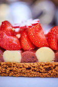 A piece of strawberry cake (close-up)