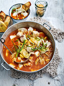 Korean fish hotpot with spicy 'rouille'