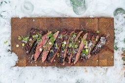 Grilled flank steak with sea salt and cress