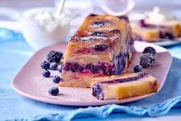 Apple and blueberry cake with blackberries