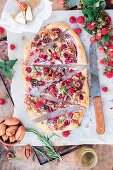 Raspberry brie pizza with pecans
