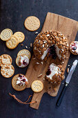 Cheese ball with cherries and almonds