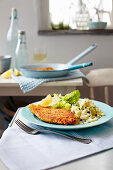 Pork escalopes with lemon and caper mash