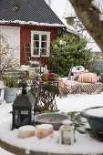 A view of a snowy terrace