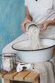 Making a foot bath from prepared chalk