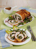 Stuffed turkey roll with green beans