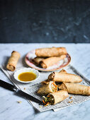 Crispy Spring Rolls with Sweet and Hot Mustard Sauce