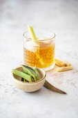 Iced tea made from green tea, lemongrass, aloe vera and brown raw cane sugar