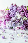 Lilacs and macarons with blueberry filling