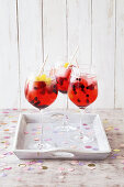 Pink Berry Cocktail with Lemonade, Blueberries and Raspberries