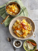 Pumpkin risotto with bacon and parmesan