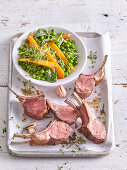 Easter lamb chops with peas and carrots