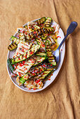 Grilled courgette and halloumi salad with caper and lemon dressing