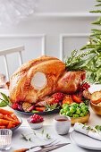 Christmas roast turkey with various side dishes