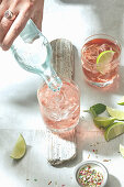 Lillet Blanc with berry Schweppes and lime