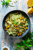 Couscous with tofu and herbs