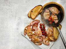 Pork belly Gammon Steak with cherry tomatoes and toasted bread