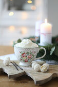 White hot chocolate with coconut balls