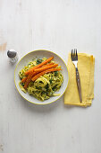 'Popeye' Spinach tagliatelle with Gorgonzola and honey roasted carrots