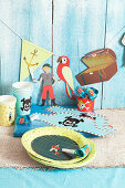 Party tableware and party accessories for a pirate themed party