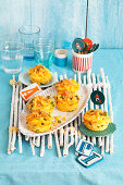 Macaroni and cheese muffin tin cups for a pirate themed party