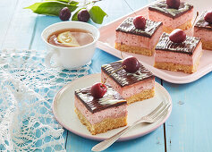 Cherry slices with chocolate icing