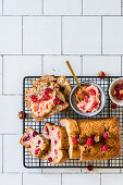 Sliced Coconut and Raspberry Banana Bread with Honey Raspberry Butter