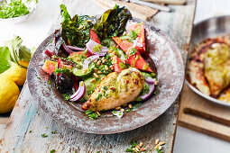 Zitronenhähnchen mit Wassermelonensalat