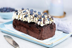 Coffee cake with cream and blueberries