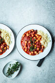 Vegan chilli sin carne with chickpeas and couscous