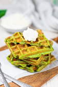 Wild garlic waffles made with konjac flour, quark and linseed (low carb)