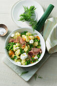 Gnocchi with ham, dill and ricotta cheese