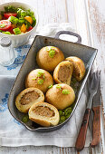 Meat balls in parmesan dough