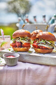 Buffalo chicken burgers and ranch slaw