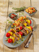 Souvlaki – grilled pork skewers with kritharaki