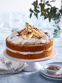 Banana cake with rum frosting and golden raisins