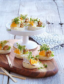 Canapes with cheese brie and fruits