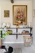 Decorations on a wall shelf in the classic living room