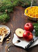 Vegan gratin with saffron, apples, hazelnuts for Christmas