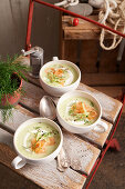 Cold cucumber soup with salmon and dill (Sweden)