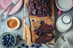 Vegan chocolate cake with blueberries