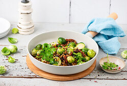 Fried Brussels sprouts with lentils