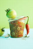 Green tomato chutney with chili and garlic