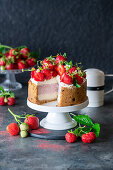 Strawberry cheesecake with freeze-dried strawberries