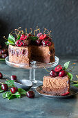 Chocolate mousse cake with cherries