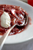 Rhubarb compote with ice cream