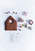 Ingredients for gingerbread house with ornament