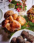 Forest mushrooms as table decorations