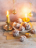 Chocolate snowballs with Christmas decorations and candlelight