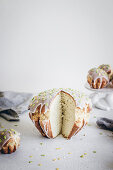 Easter brioche with sugar confetti, sliced